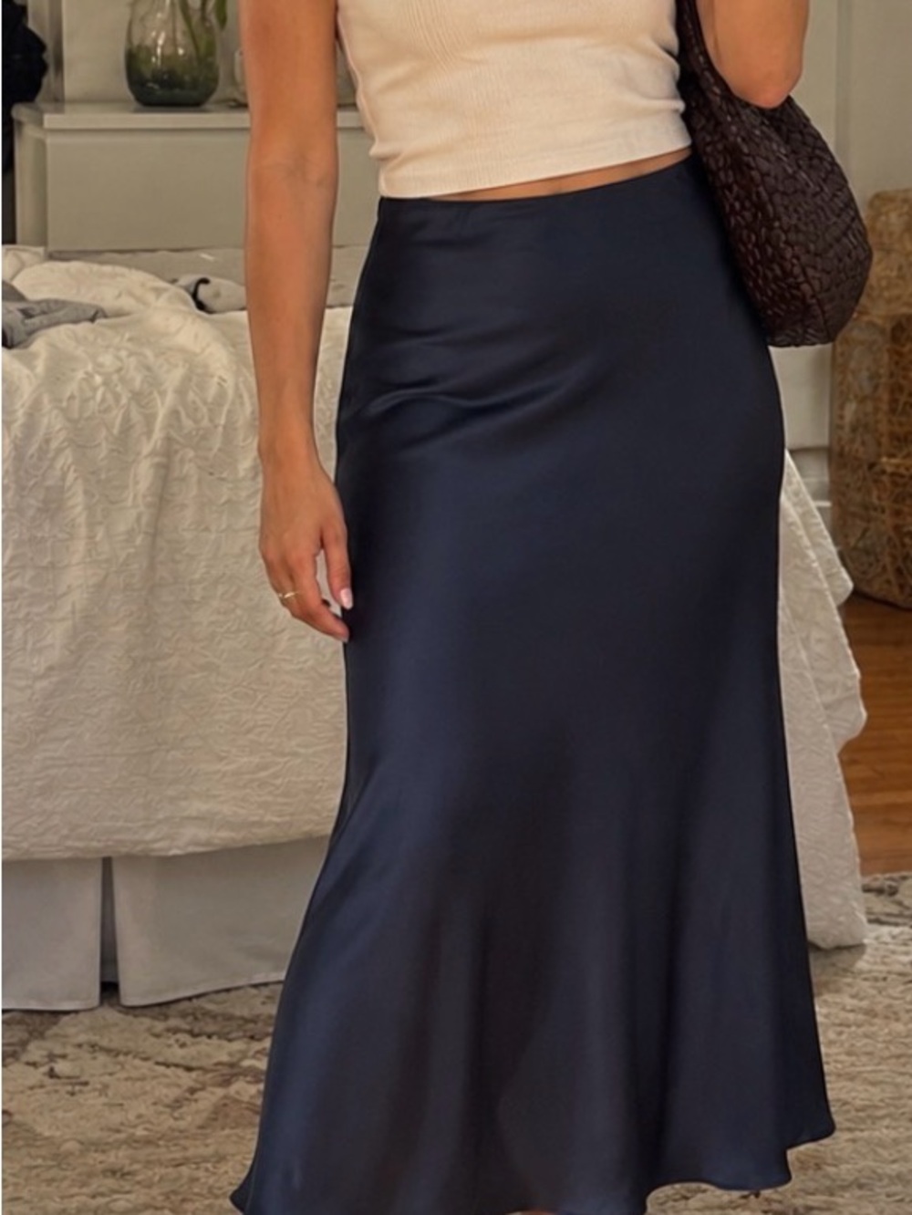 Zara Navy Satin Maxi Skirt